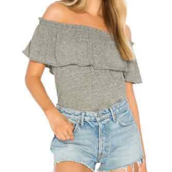 Current/Elliot “the ruffle” off shoulder top - Grey- size 2 (Medium) - Picture 1 of 5